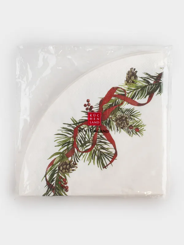 Қағаз майлықтар, 33 см, 20 дана, дөңгелек, ақ, Бантик және шырша бүршігі, Christmas miracle classic, image-4