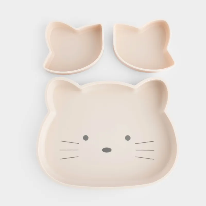 Балаларға арналған ыдыс-аяқ жинағы, 3 дана, силикон, сарғылт-қоңыр, Мысық, Kiddy, image-4