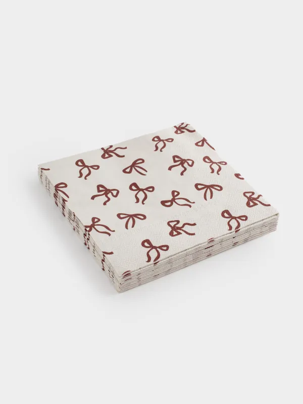 Қағаз майлықтар, 33х33 см, 20 дана, төртбұрышты, ақ, Бантиктер, Christmas bow, image-1