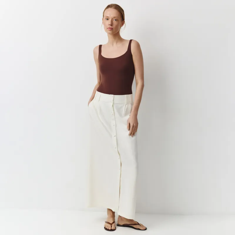 Әйелдер белдемшесі, миди, өлшемі L, түймелері бар, зығыр/вискоза, сүт түстес, Teresa