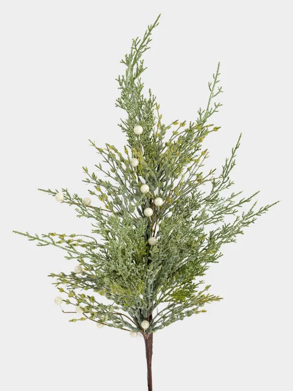 Ветка декоративная, 71 см, Хвоя с белым жемчугом, Conifer pearl decor, image-1