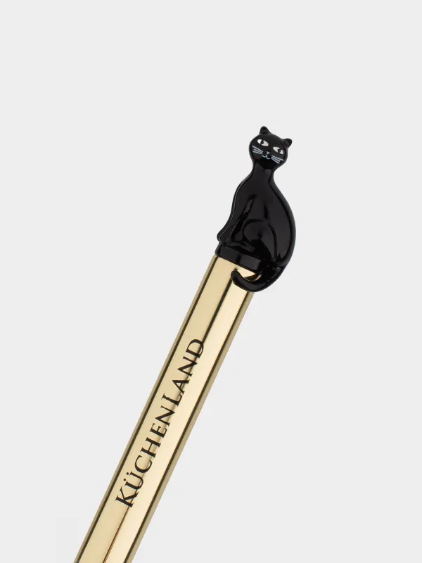 Ручка шариковая, 14 см, с фигуркой, сталь, золотистая, Черная кошка, Draw figure, image-2