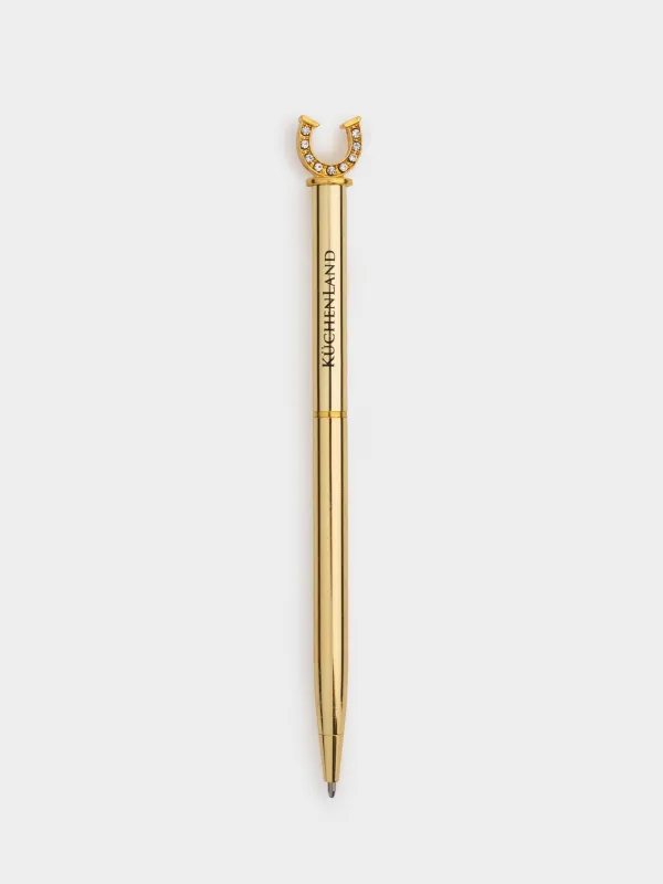 Ручка шариковая, 15 см, с фигуркой, сталь, золотистая, Подкова, Draw figure, image-0