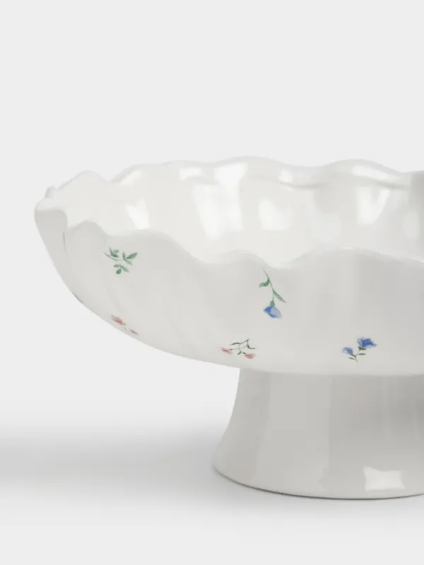 Жеміс вазасы, 25х12 см, аяқты, керамика, сүт түстес, Нәзік гүлдер, El flora, image-3