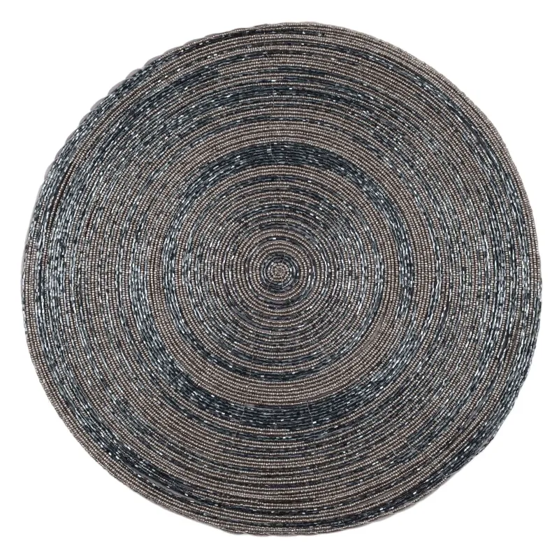 Аспаптардың астына қойылатын майлық, 36 см, майда моншақ, дөңгелек, күміс түстес-көк, Шиыршық, Rotation beads