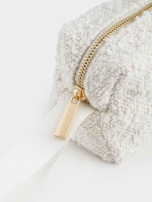 Косметикалық сөмке, 20х7 см, тұтқасы бар, букле, сүт түстес, Boucle beauty, image-2