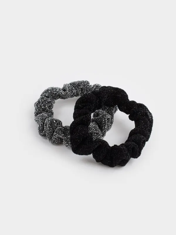 Шаш резеңкелер жинағы, 7 см, 2 дана, полиэстер, қара/күміс түстес, Hairstyle, image-1