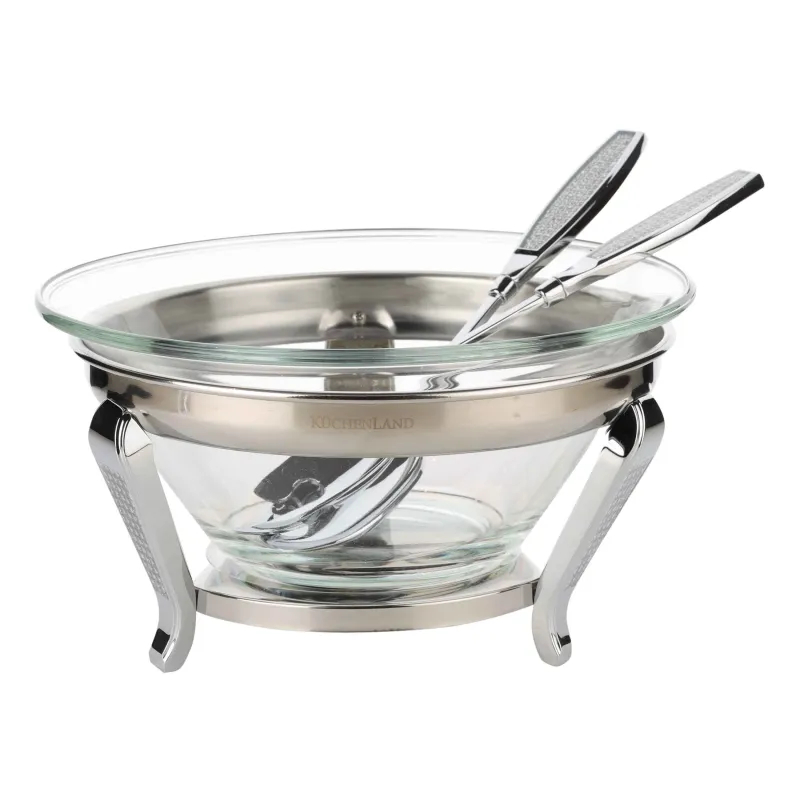 Салат ыдысы, 30х13 см, 3 пр, қасықпен/шанышқымен, тұғырда, шыны/металл, Winter antarctica, image-0