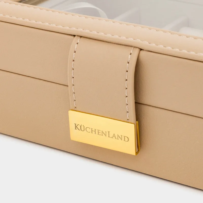 Шкатулка для украшений, 20х15 см, искусственная кожа/МДФ, бежевая, Premiere one, image-1