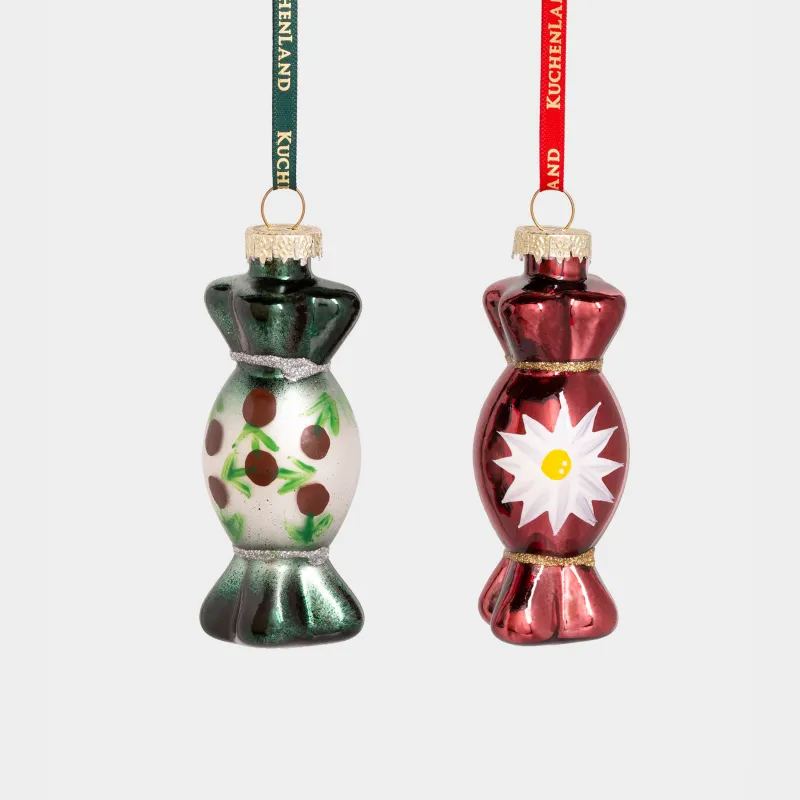 Шырша ойыншықтарының жиынтығы, 6 см, 2 дана, шыны, Кәмпит, Figure christmas