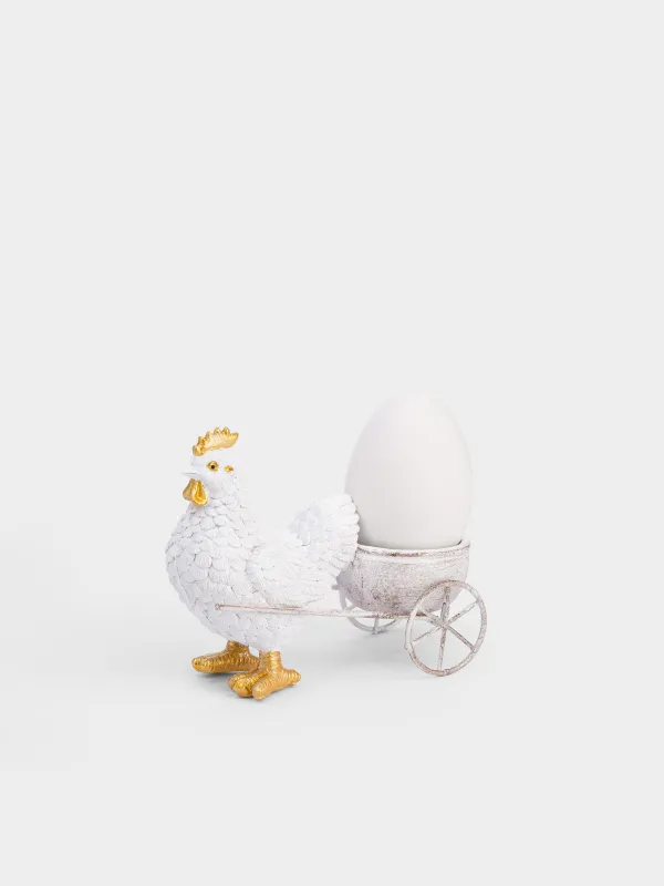 Подставка для яйца, 12х10 см, полирезин/металл, бело-золотистая, Курочка, Easter pullet, image-4