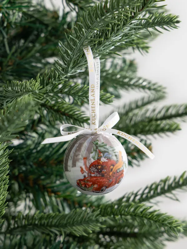 Игрушка елочная, 5 см, пенопласт, Шар, Машинка со зверятами, Ball print, image-2