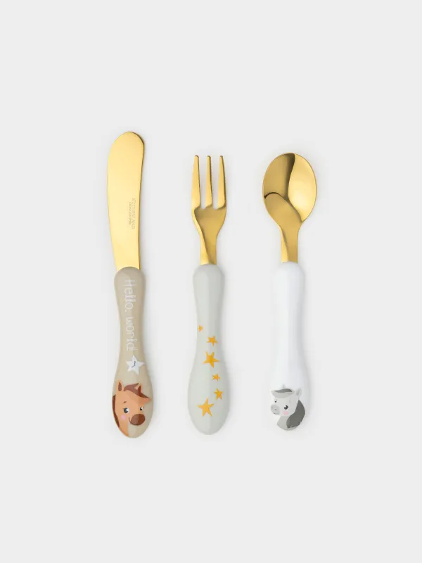 Столовые приборы, детские, 1 перс, 3 пр, сталь/пластик, Лошадки и звезды, Pony stars, image-0