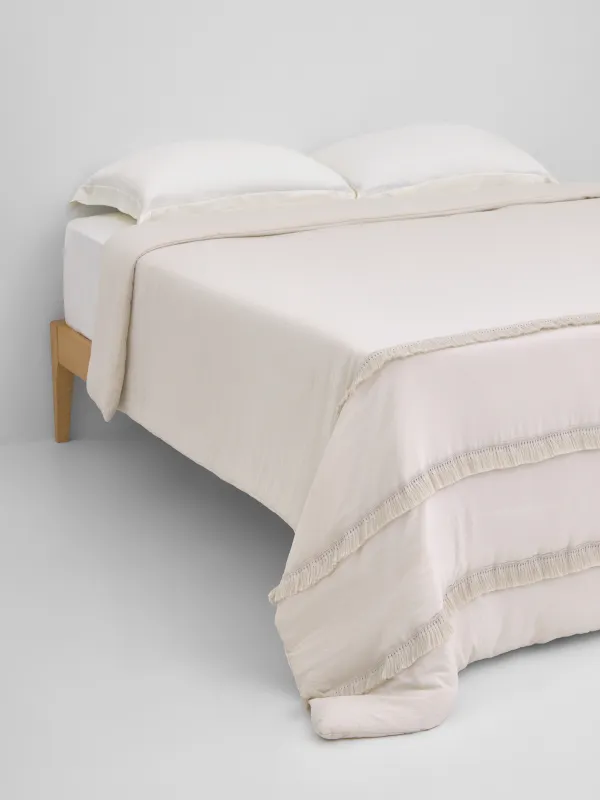 Төсек жапқыш, 220х240 см, сырылған, шашағы бар, микрофибра, сарғылт-қоңыр, Stitch, image-0