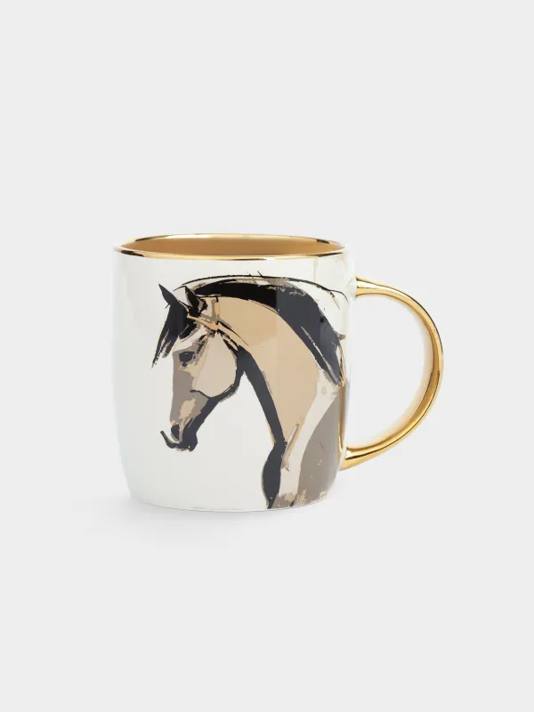 Саптыаяқ, 380 мл, фарфор N, сүт және алтын түстес, Жылқы, Horse gold, image-0