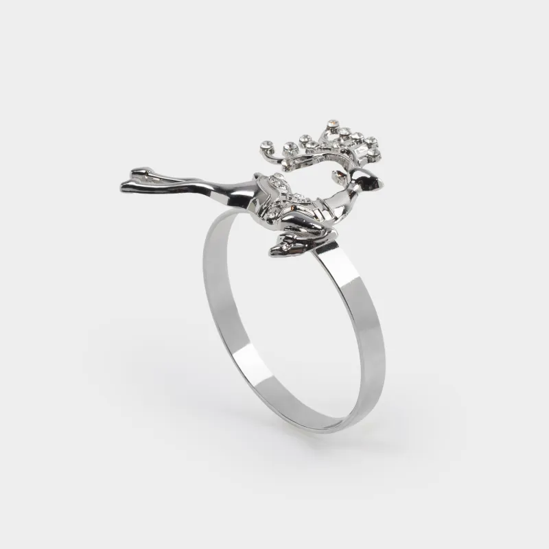 Майлық сақинасы, 6 см, металл/страздар, күміс, Бұғы, Arctic deer