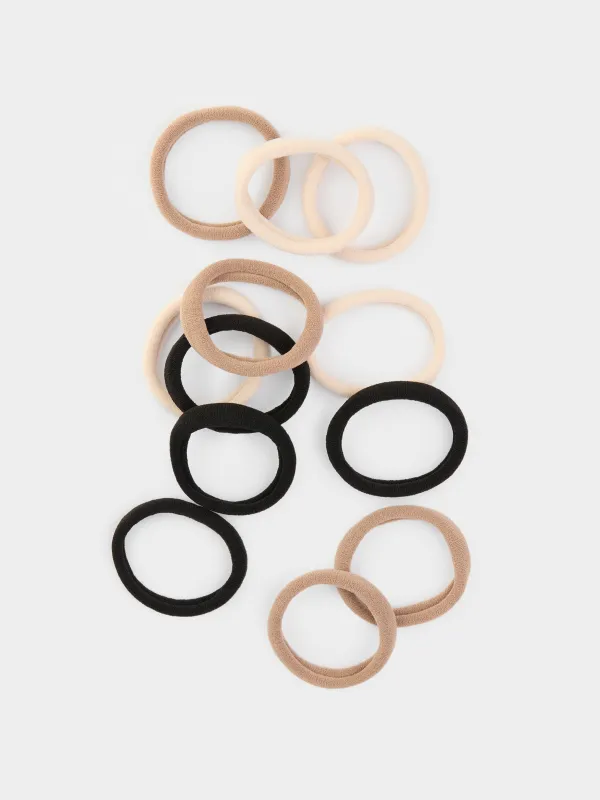 Шаш резеңкесі, 5 см, 12 дана, полиэстер, сарғылт-қоңыр/сүт түстес/қара, Hair basic, image-2