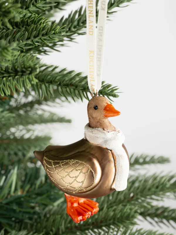 Игрушка елочная, 8 см, стекло, с блестками, бежевая, Гусь, Figure christmas, image-2