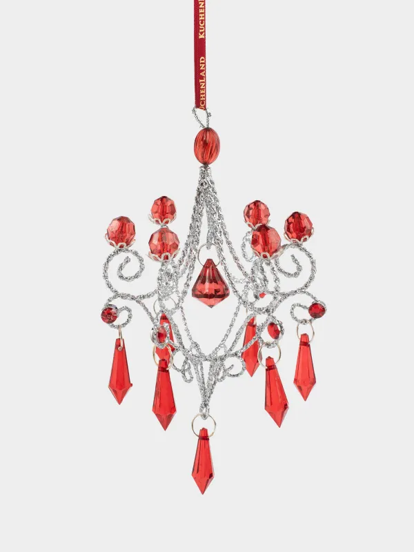 Шырша ойыншығы, 15 см, акрил/металл, қызыл-күміс, Кристалдары бар алқа, Ice crystal, image-0