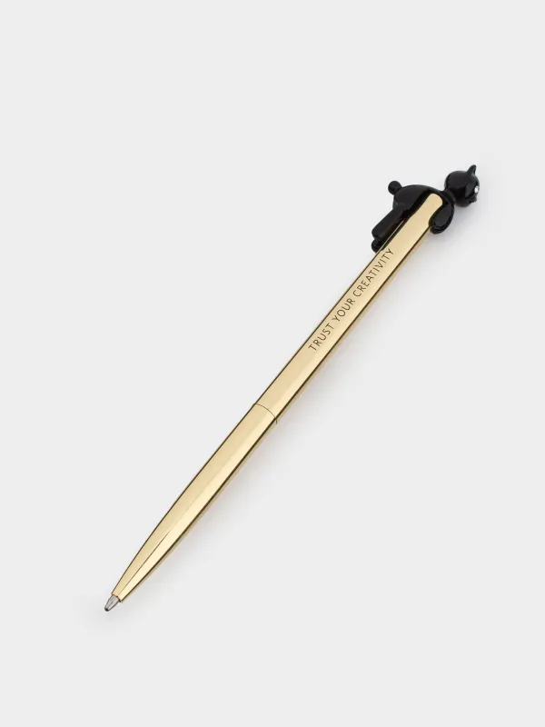 Шарикті қалам, 14 см, мүсіншесі бар, металл, алтын, қара мысық, сурет фигурасы, image-2