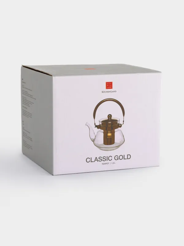 Чайник заварочный, 1,3 л, стекло Б/сталь, золотистый, Classic gold, image-5