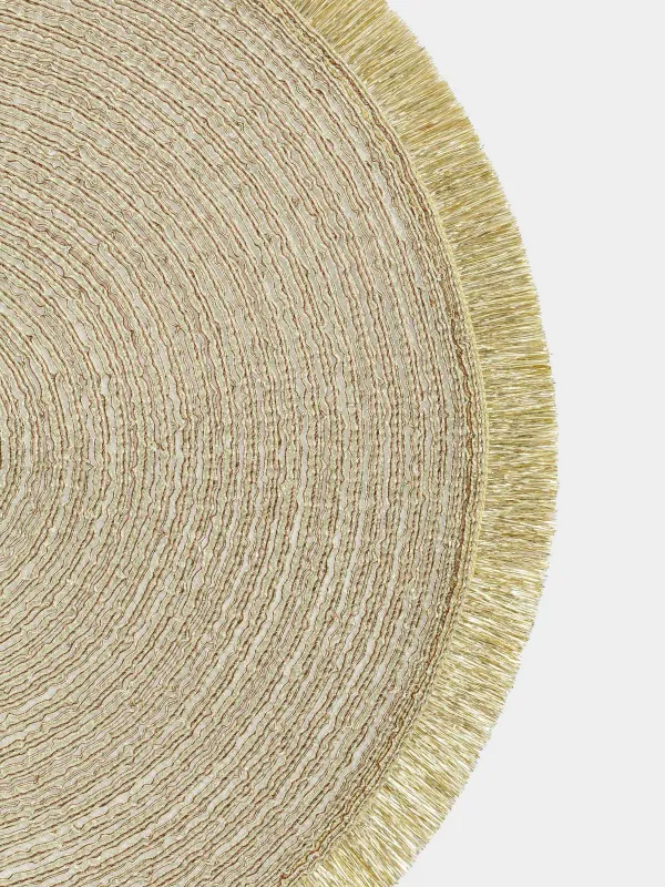 Салфетка под приборы, 38 см, с бахромой, полиэстер, круглая, золотистая, Rotary shine, image-1
