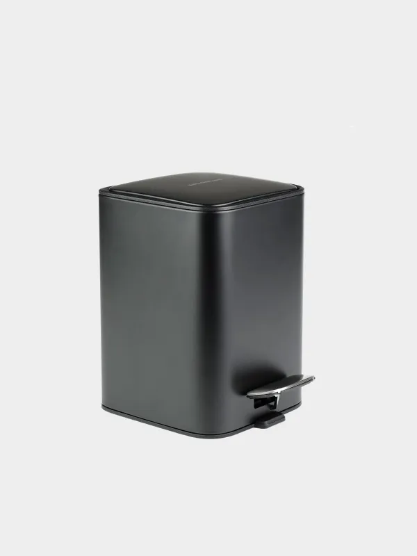 Қоқыс салғыш, 3 л, педальмен, металл, шаршы, қара, Total black, image-0