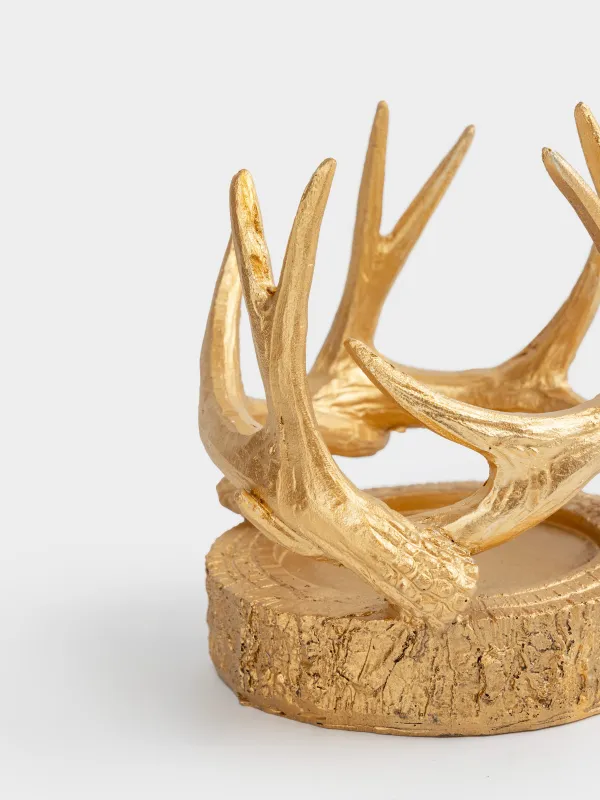 Подсвечник, 12 см, для цилиндрической свечи, полирезин, золотистый, Рога оленя, Deer gold, image-1
