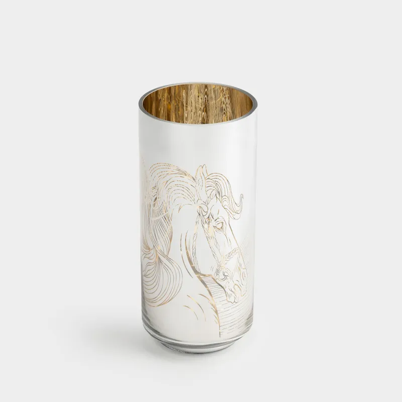 Шам ұстағыш, 20 см, шай шамына арналған, шыны, алтын, Жылқы, Horse gold