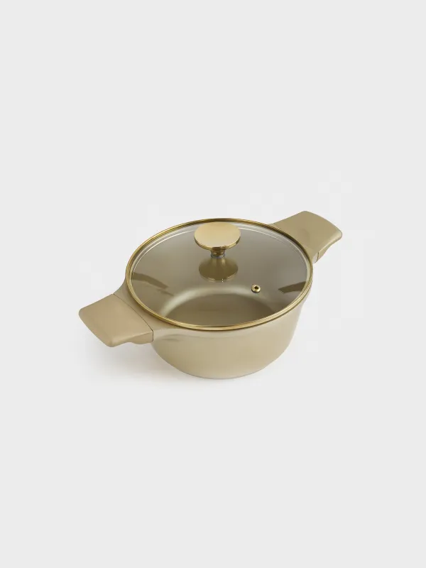 Кастрюля, 20 см, 2,3 л, с крышкой, с покрытием, алюминий, золотистая, Trineli, image-2