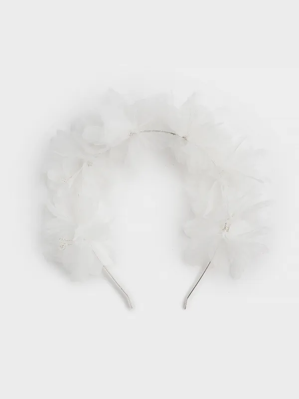 Ободок для волос, 13х15 см, детский, полиэстер/стекло, белый, Цветы, Hairstyle, image-0