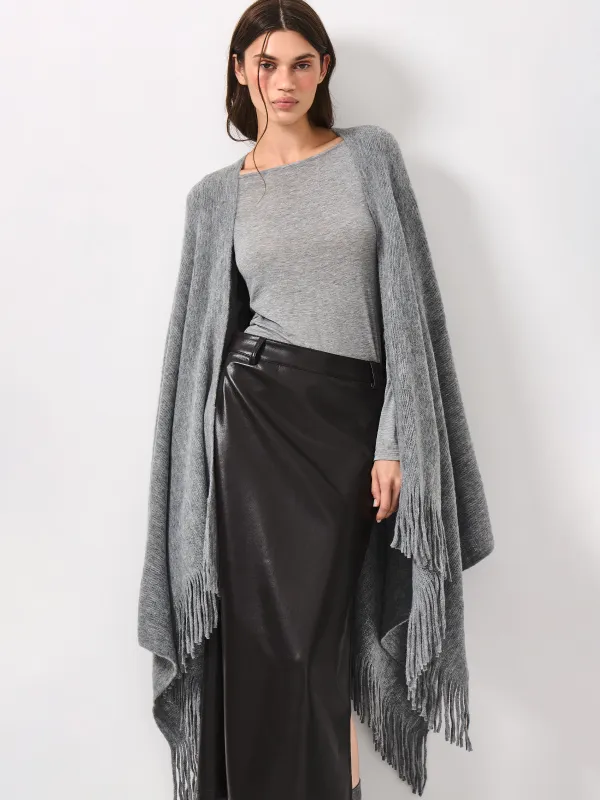 Пончо, 138х147 см, жиегі бар, акрил, сұр, Poncho, image-0