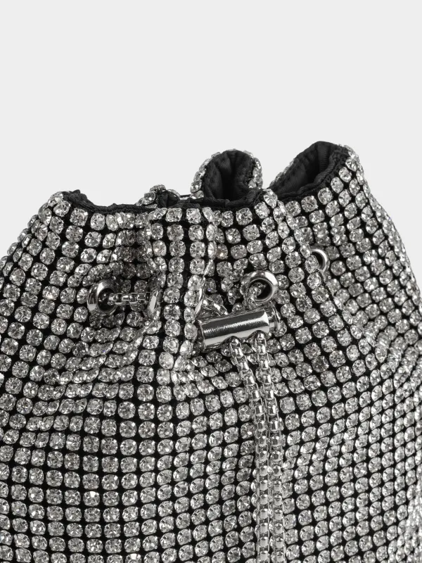 Сумка женская, 15х16 см, с ремешком-цепочкой, полиэстер/стразы, серебристая, Lika, image-3