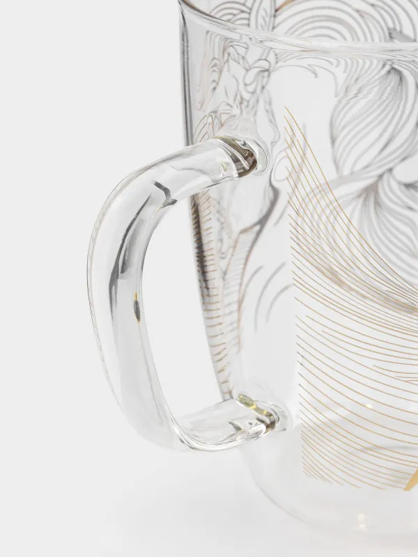 Кружка, 580 мл, стекло Б, золотистая, Лошади, Horse gold, image-3