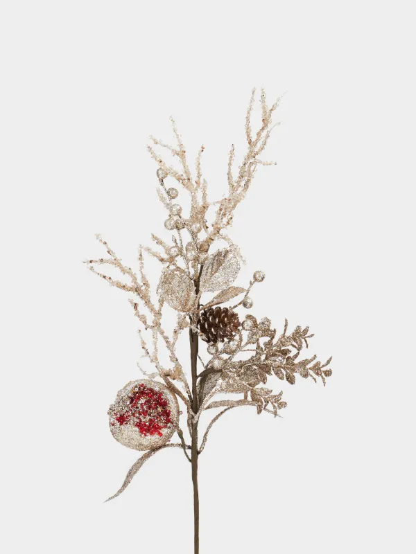 Ветка декоративная, 70 см, Золотистая ель с гранатом, Sparkle decor, image-1