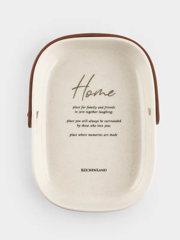 Ыдыс, 20х14 см, тұтқасы бар, керамика/полиуретан, сопақ, ақ, дақты, Speckled font, image-1