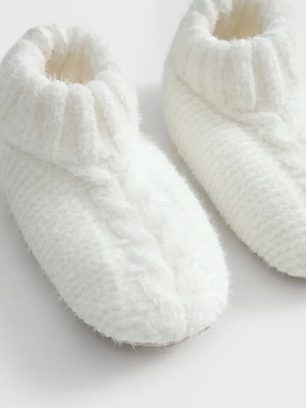 Әйелдер тәпішке-шұлықтары, үйге арналған, өлшемі 36-38, шенилл/шерпа, сүт түстес, Өрімдер, Knitted soft, image-5