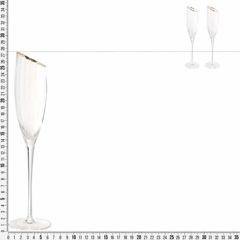 Шампан шарабына арналған бокал, 180 мл, 2 дана, шыны, алтын түстес жиегі бар, Charm R gold, image-1