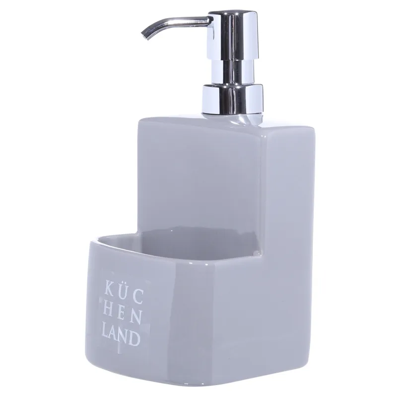 Жуғыш зат диспенсері, 450 мл, губка мен органайзері бар керамика, сұр, Keeping, image-2