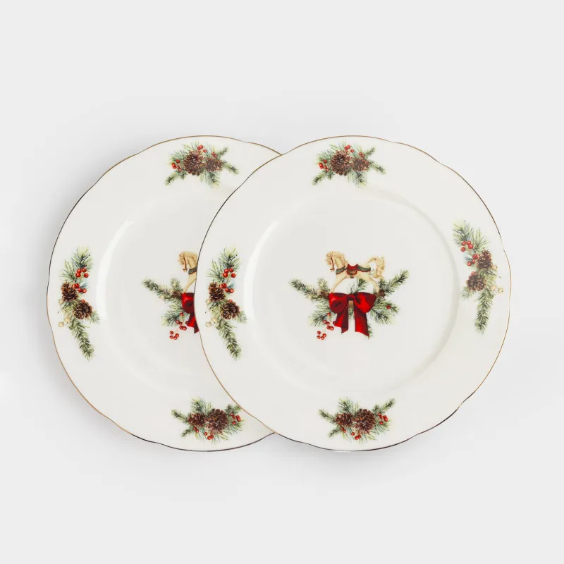 Тарелка закусочная, 19 см, 2 шт, фарфор F, белая, Лошадка с бантом, Christmas miracle classic