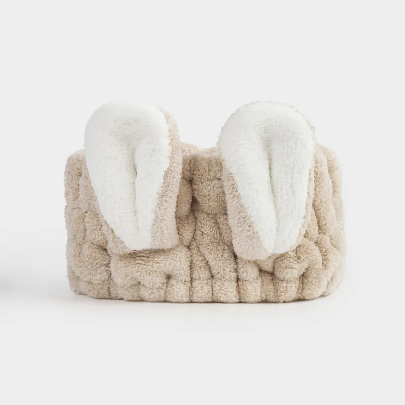 Повязка для волос, 17х8 см, флис, бежево-белая, Ушки, Showy