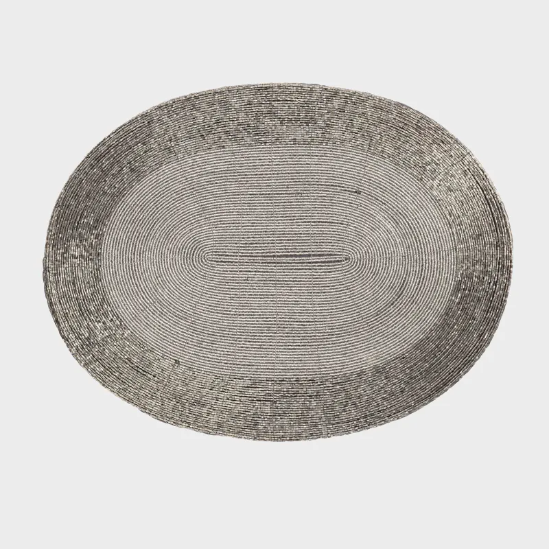 Салфетка под приборы, 31x41 см, бисер, овальная, серебристо-серая, Shiny beads, image-0