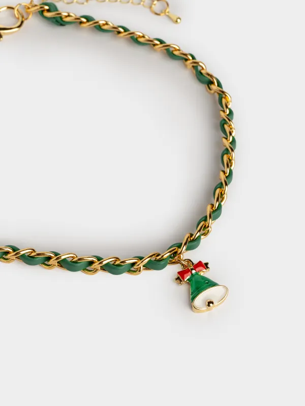 Жануарларға арналған мойынбау, 30 см, сәндік, полиуретан/металл, жасыл, Қоңырау, Chain pet, image-1