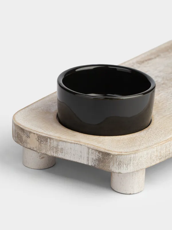 Стейкке арналған ыдыс, 38х13х7 см, аяқты, тұздыққа арналған кеселері бар, ағаш/керамика, Noble tree, image-3