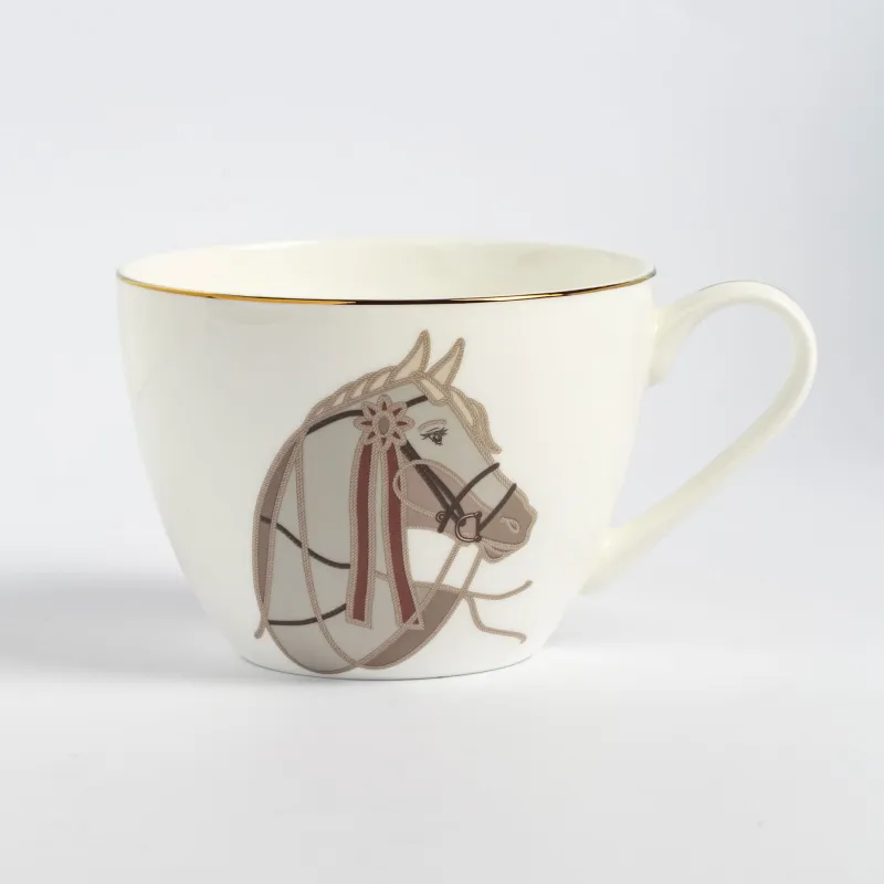Кружка, 650 мл, фарфор F, белая, с золотистым кантом, Лошадь, Horse