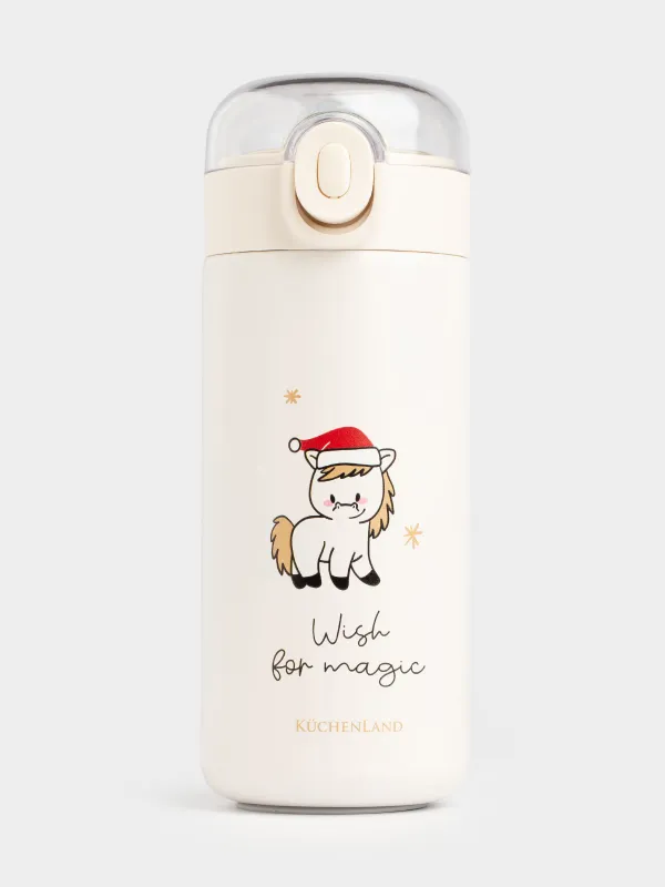 Балаларға арналған термос, 320 мл, сабаны бар, болат/пластик, сарғылт-қоңыр, Жылқы, Cute vessel, image-1