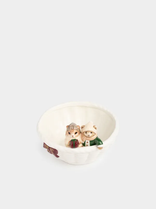 Салат ыдысы, 16х10 см, 500 мл, керамика, сүт түстес, Себеттегі тиін және аю, Christmas animals, image-1