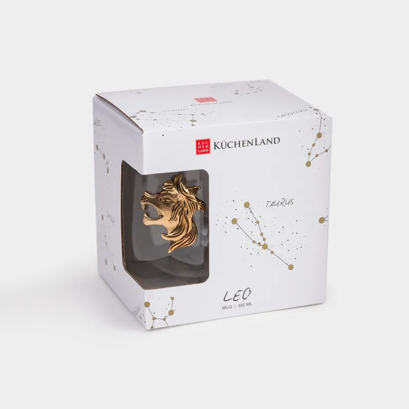 Саптыаяқ, 350 мл, металлдан жасалған шыны, алтын, Арыстан, Air zodiac, image-4