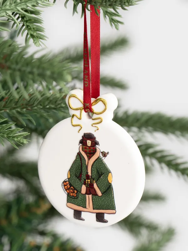 Шырша ойыншығы, 6 см, керамика, алтын, Аю мен қаз, Flat ball, image-2