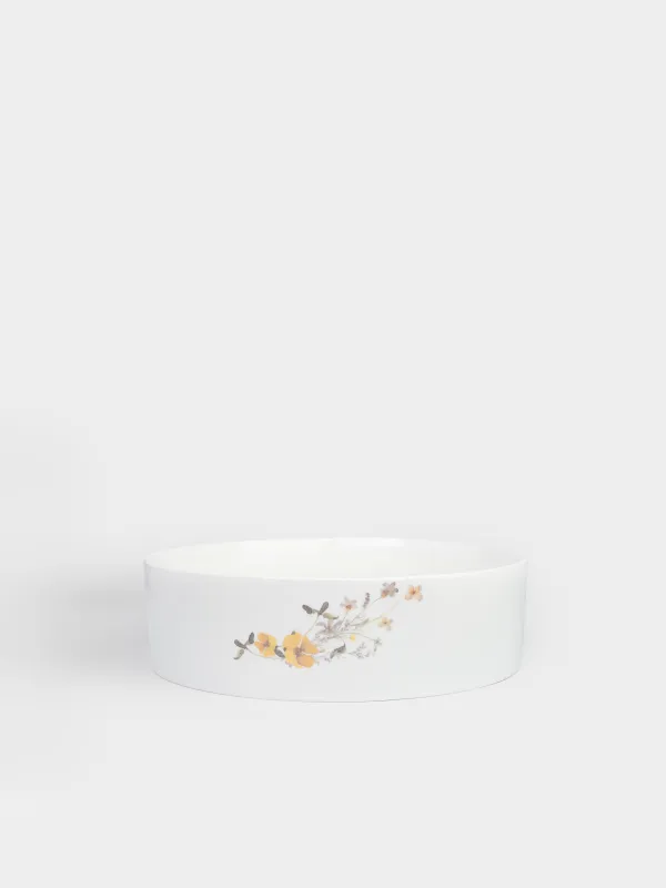 Ыдыс, 23х6 см, бүйірлері бар, фарфор N, ақ, Сары гүлдер, Floweri, image-0
